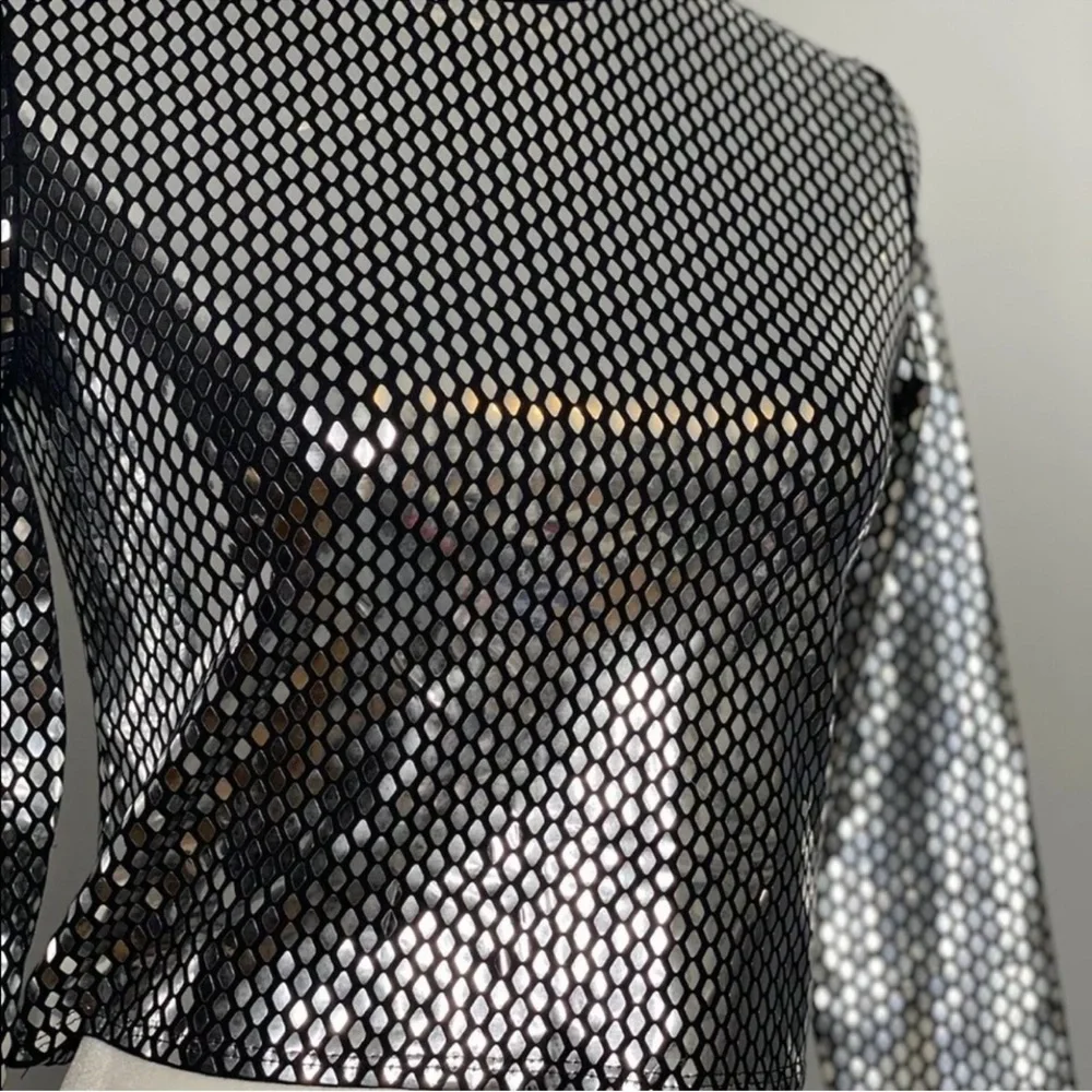 NWT Zara Woman Honeycomb Sweater Metallic Silver Shiny Black Top Size S Small - Picture 8 of 11